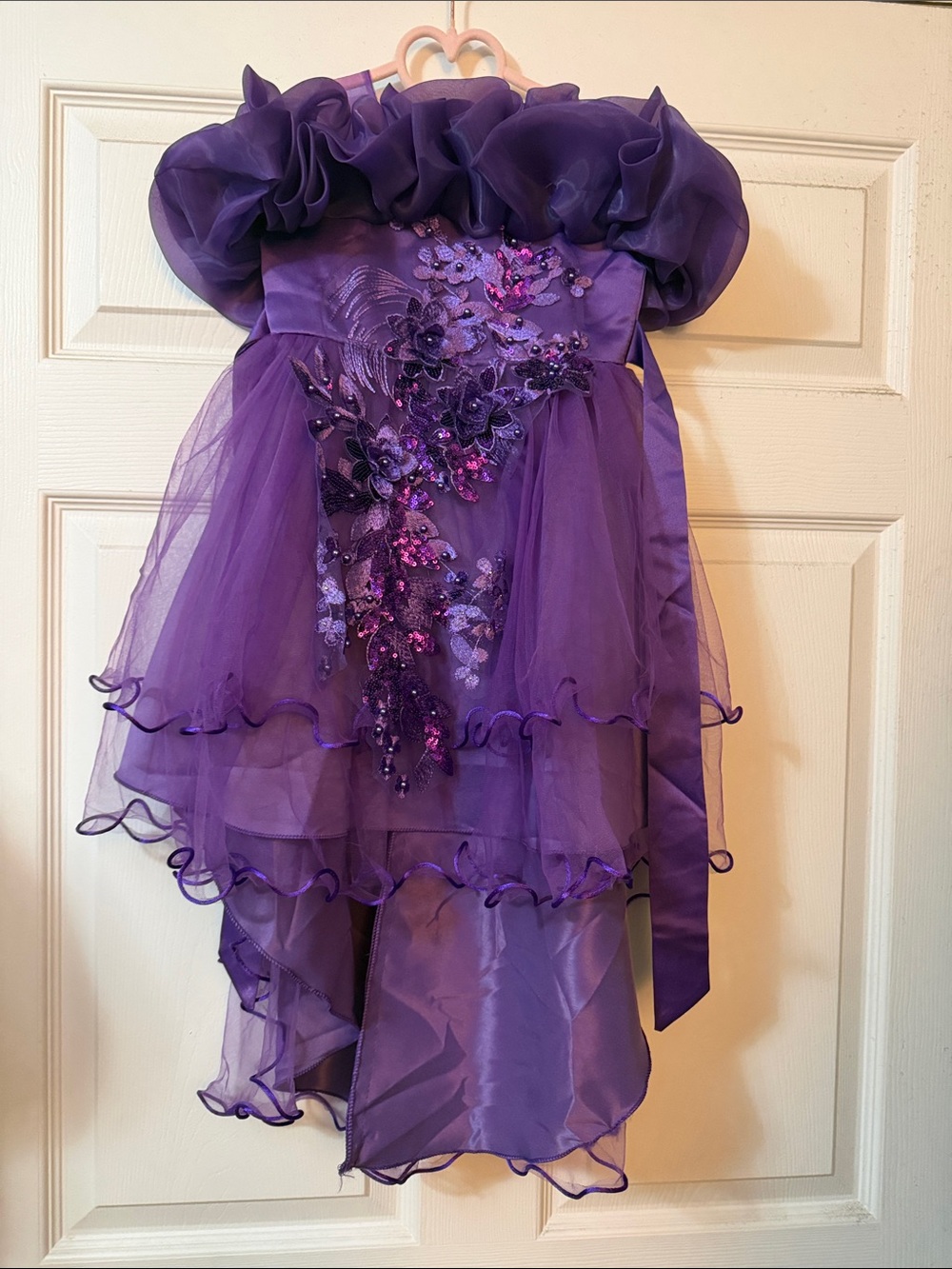 Purple Ruffled High-Low Party Dress
